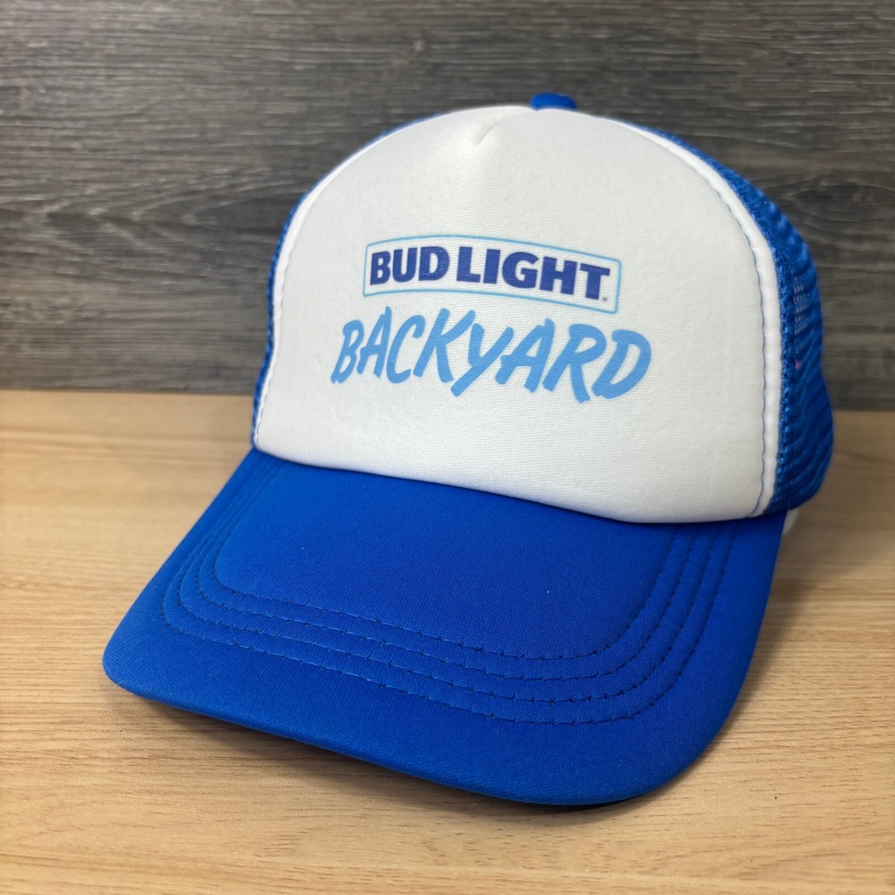 Bud Light Hat Cap Snapback Blue Trucker Beer Drinking Budweiser‎ Backyard